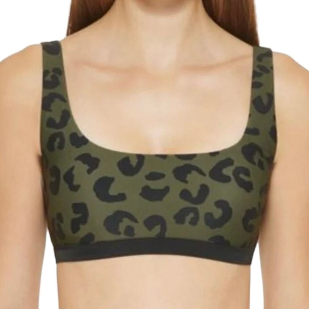 DKNY Women’s Leopard Print Bikini Top Black Green Size L
